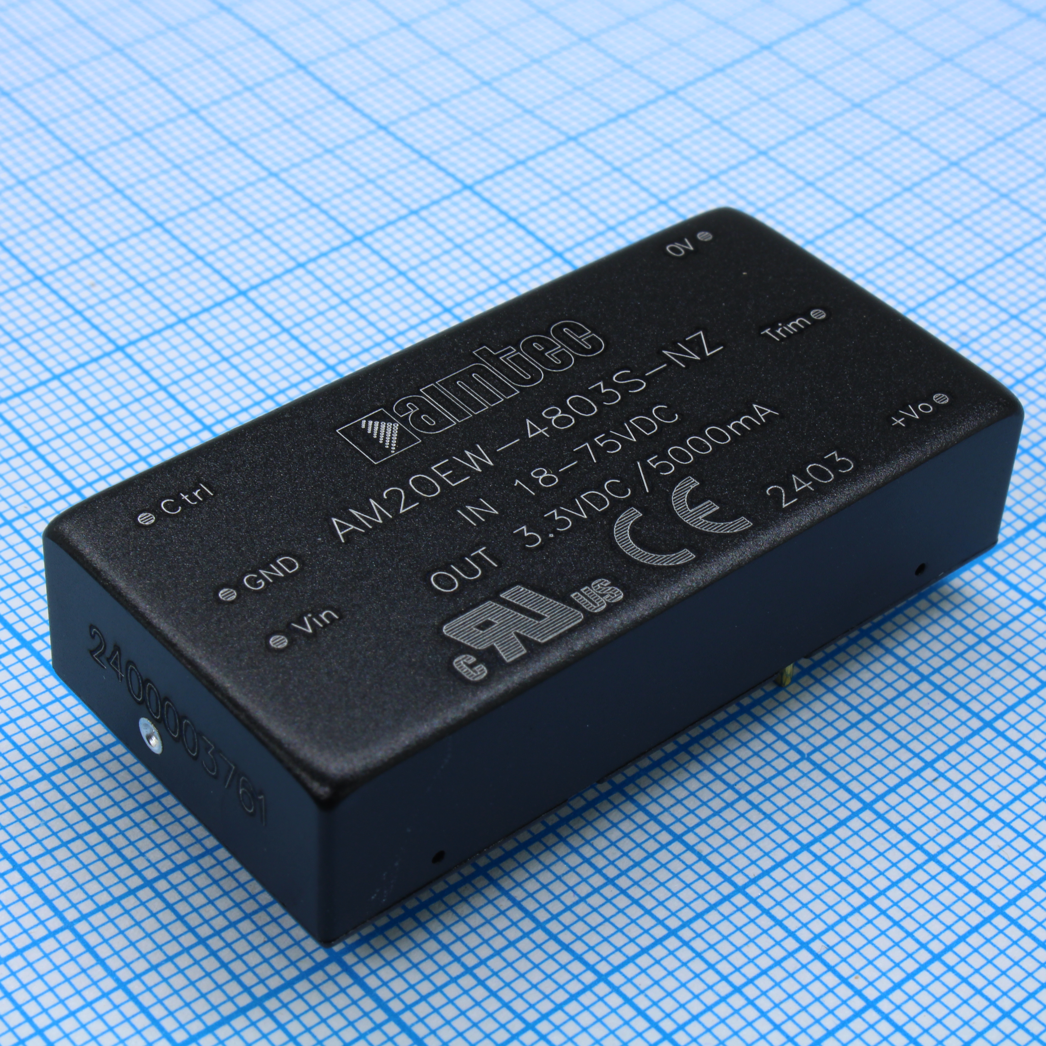 AM20EW-4803S-NZ - DC/DC, 20Вт, вход 18…75В, выход 3.3В/5А, изоляция 1500В DC, КПД 86%, максимальная емкостная нагрузка не более 10000мкФ, вход On/Off, 2x1", 50.8x25.4x11.8мм, -40…85°C, металл