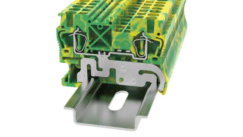 Клемма этажная с заземлением STB2.5-PE-01P-1C - заземляющая клемма, тип фиксации провода: пружинный, номинальное сечение: 2.5 мм кв., ширина: 5,2 мм, цвет: желто-зеленый, втычная перемычка, тип монтажа: DIN35