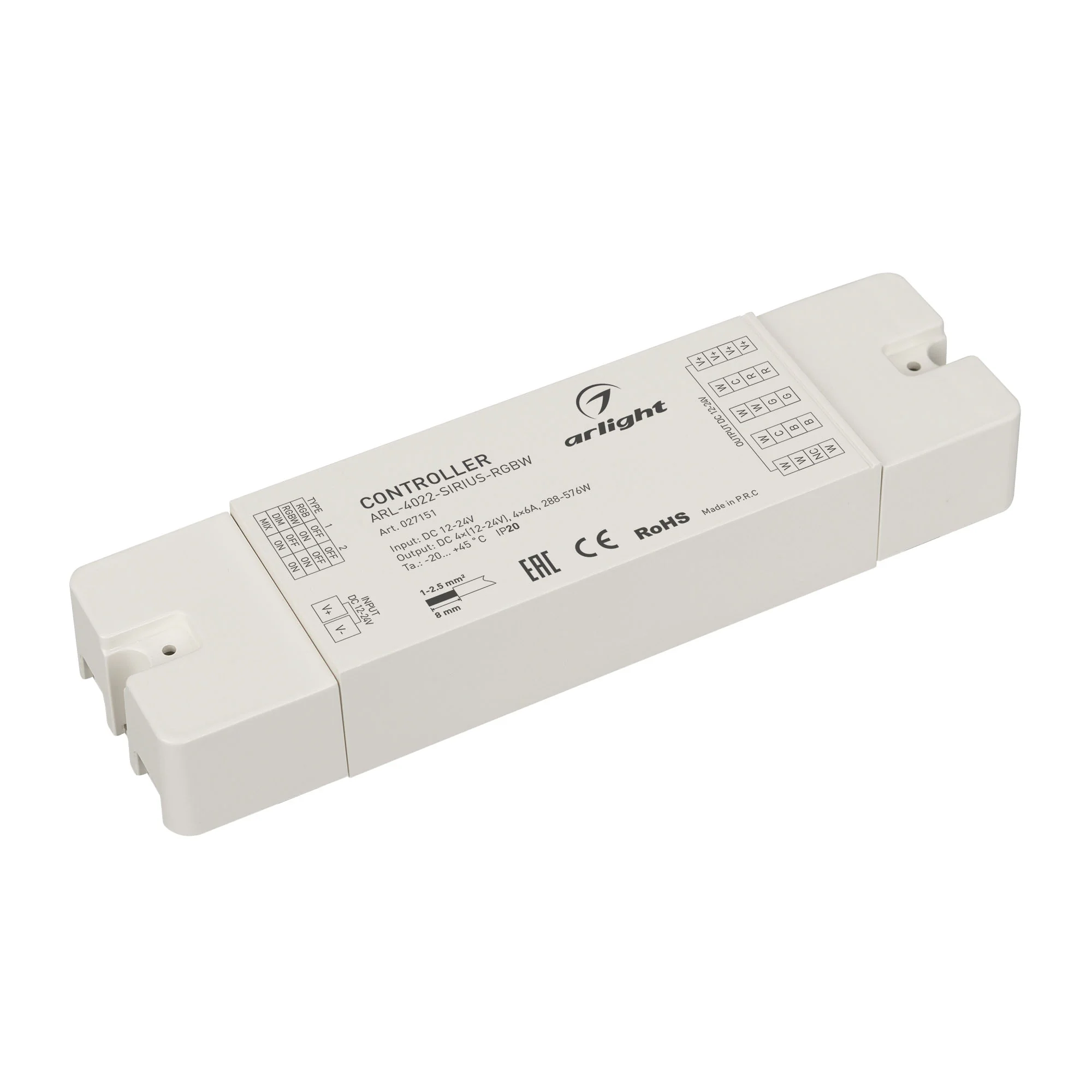 Контроллер ARL-4022-SIRIUS-RGBW (12-24V, 4x6A, 2.4G) 027151 - Контроллер для светодиодной ленты (ШИМ). 4 в 1, подходит для DIM/MIX/RGB/RGBW лент. Питание/рабочее напряжение 12-24VDC, максимальный ток 6A на канал, 4 канала, максимальная мощность 288-576W. 