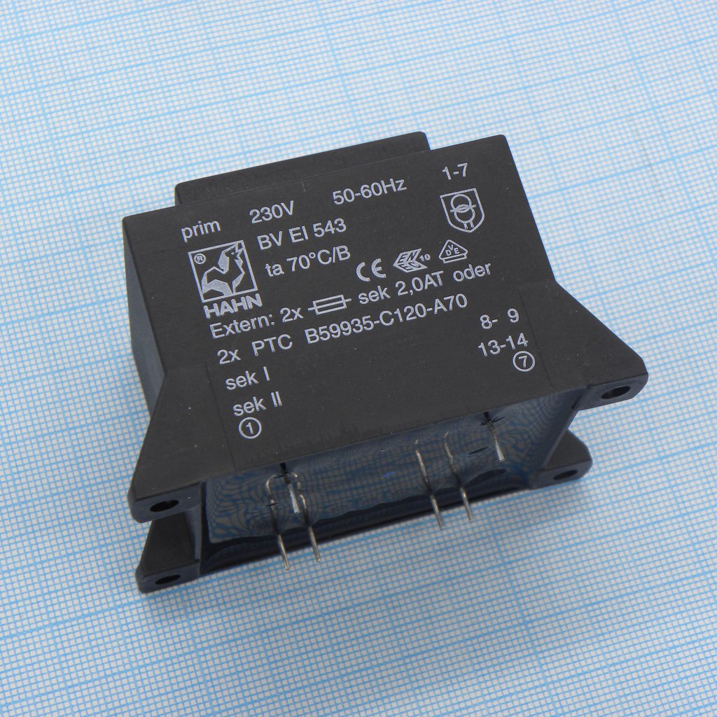 BV EI 543 1172 - Трансформатор питания 22ВА 230В 12В 1834мА ta 70 C/B (EI 54/25.5 мм)47.4мм