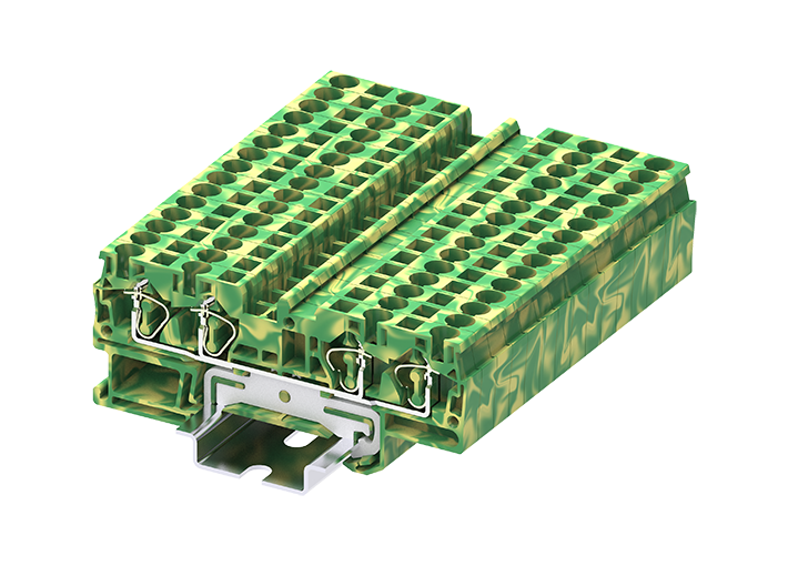 Заземляющая клемма TC4-4-PE - Заземляющая клемма, 4 точки подключения, пружинный, номинальное сечение: 4 мм кв., ширина: 6,2 мм, цвет: желто-зеленый, тип монтажа: DIN 35