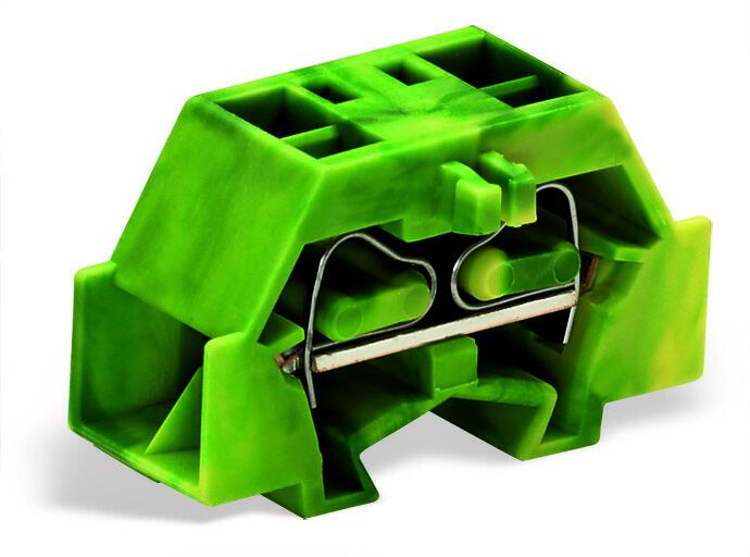 Клемма мини 241337 - Мини клемма, боковой подвод кабеля, 4 точки подключения в клемме, тип фиксации провода: пружинный, номинальное сечение: 2,5 мм кв., 24A, 500V, цвет: желто-зеленый, тип монтажа: монтажные фланцы