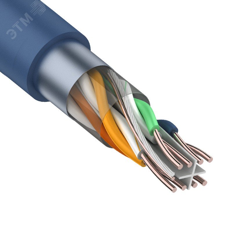 Кабель витая пара, F/UTP, CAT6 синий - внутренний экранированный, CAT6e, одножильный, 4x2x0,57мм 23AWG, бухта 305м