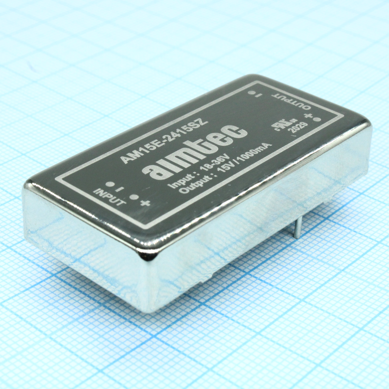 AM15E-2415SZ - DC/DC, 15Вт, вход 18…36В, выход 15В/1А, изоляция 1500В DC, КПД 86%, максимальная емкостная нагрузка не более 680мкФ, 2x1", 50.8x25.4x10.16мм, -40…85°C, металл