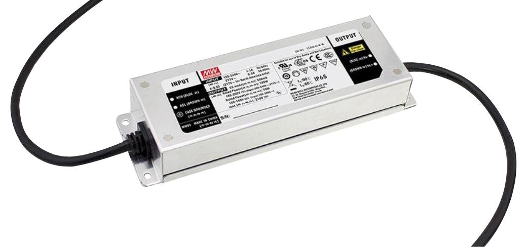 ELG-100-C500-3Y - AC-DC, 100Вт, IP65, вход 100…305В AC, 47…63Гц/142…431В DC, ККМ, выход 100…200В/500мА, изоляция 3750В AC, в кожухе 199х63х35.5, -40…+70°С, с проводом заземления