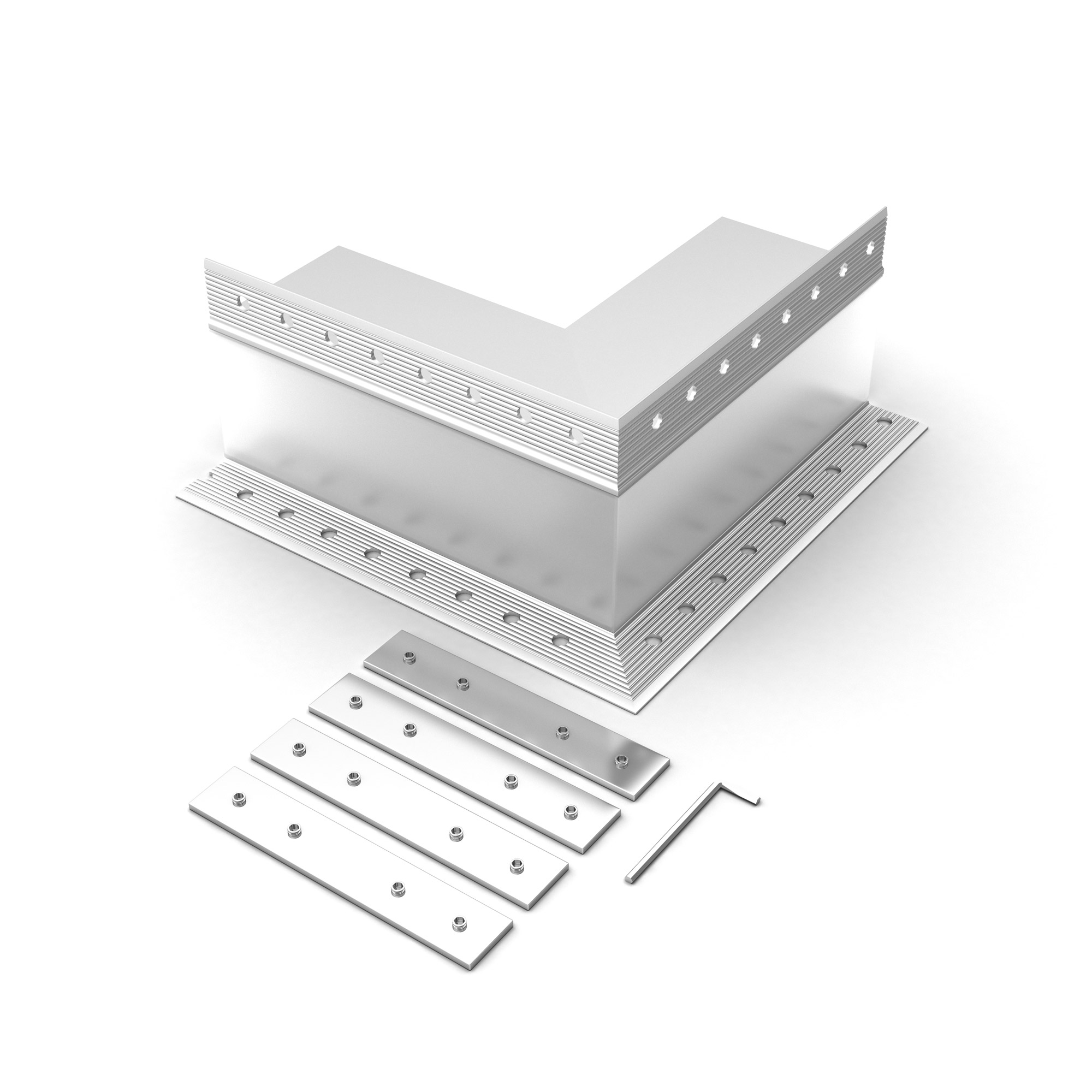 Угол SL-LINIA55-FANTOM-EDGE внешний 030137 - Угол в сборе, для профиля SL-LINIA55-FANTOM-EDGE. Свечение наружу. В комплекте угол с экраном, соединители, винты, шестигранный ключ.
