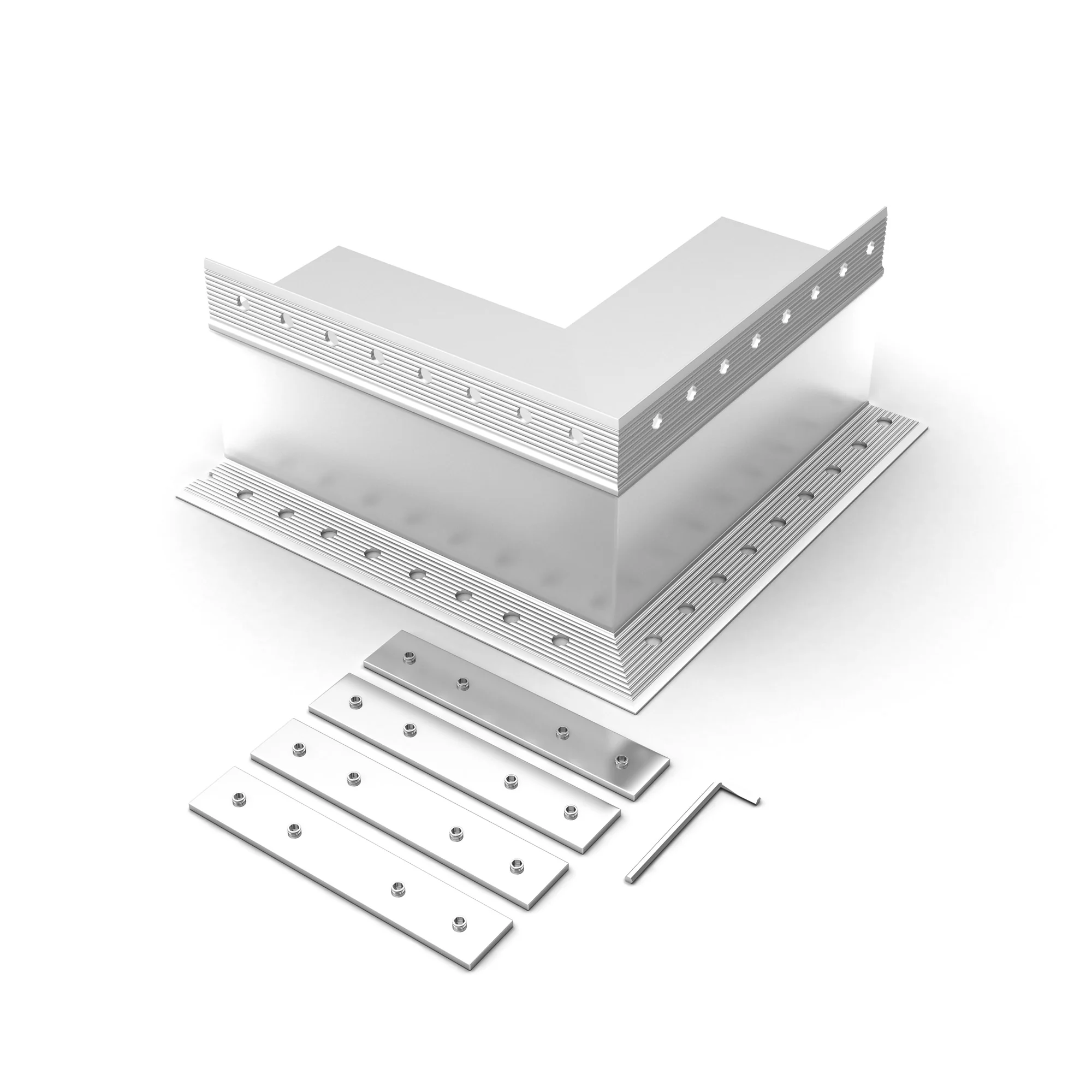 Угол SL-LINIA55-FANTOM-EDGE внешний 030137 - Угол в сборе, для профиля SL-LINIA55-FANTOM-EDGE. Свечение наружу. В комплекте угол с экраном, соединители, винты, шестигранный ключ.