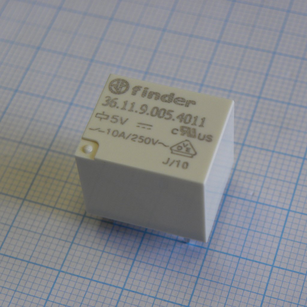 36.11.9.005.4011 - Миниатюрное электромеханическое реле; монтаж на печатную плату; 1CO 10A; катушка 5В DС; влагозащита RTIII