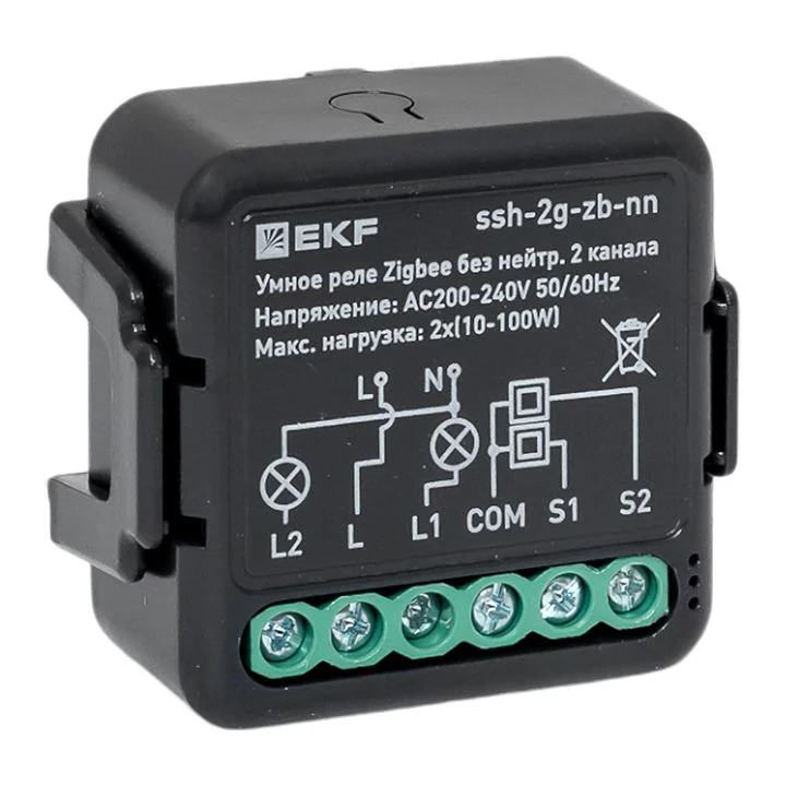 Умное реле в подрозетник 2-канальное без нейтрали Zigbee EKF Connect Select ssh-2g-zb-nn