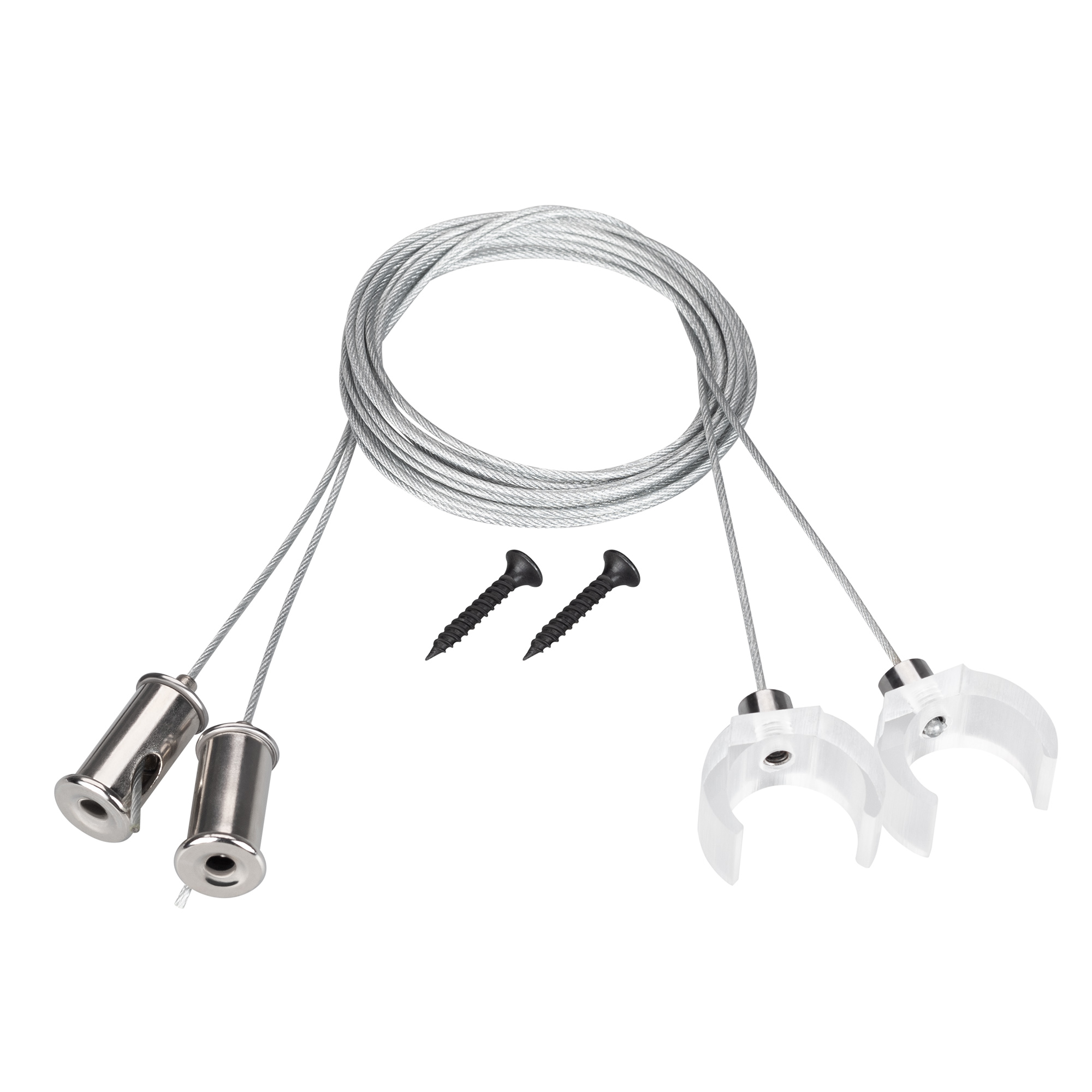 Подвес WPH-FLEX-D22 2x2m Set 047250 - 2м подвес для профилей WPH-FLEX-D22. В комплекте: стальной трос 2м - 2шт, прозрачный пластиковый держатель - 2шт. Максимальная нагрузка на 1 тросик 2 кг. Цена за 1 комплект.