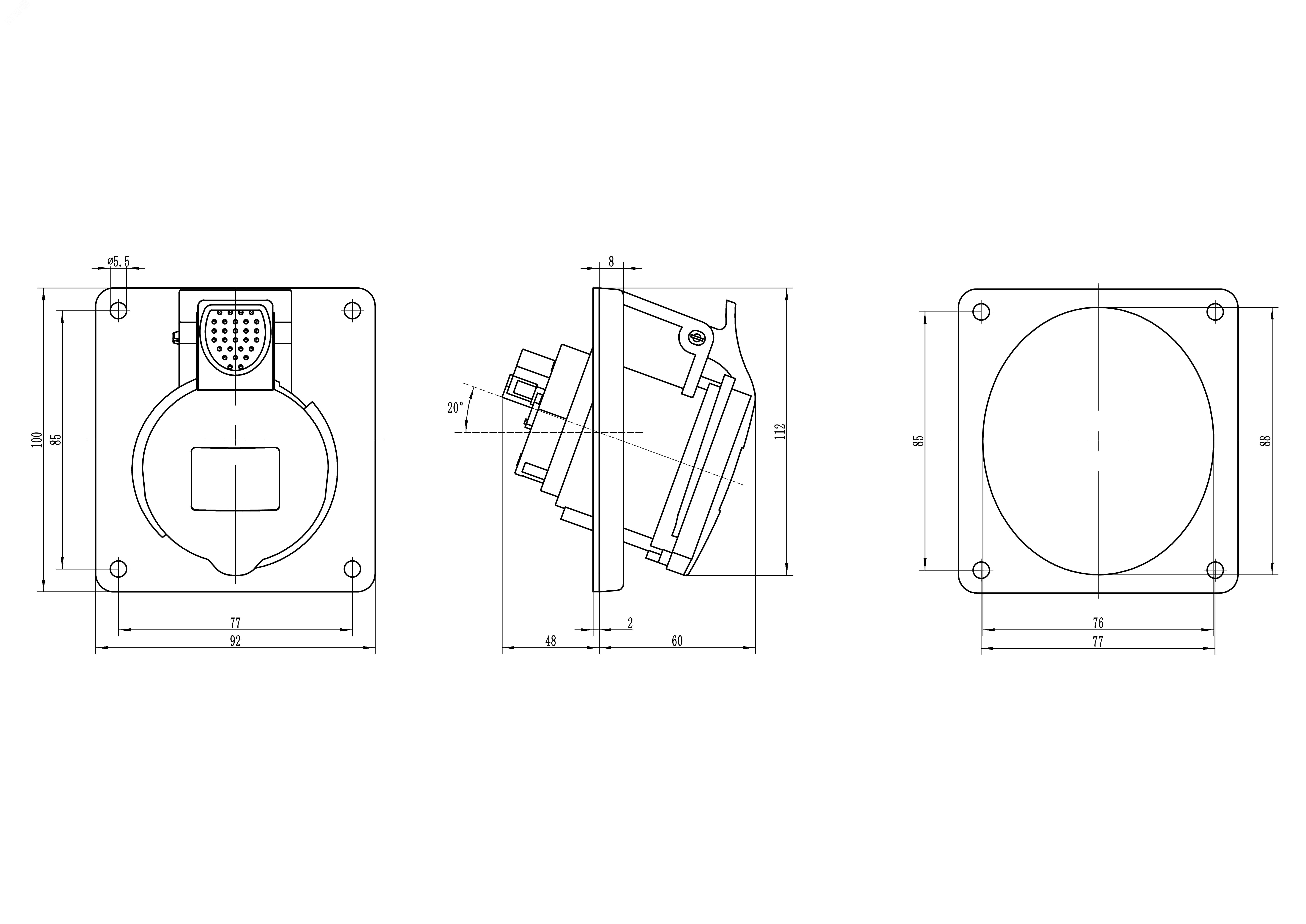 Розетка панельная с наклоном IP44 32А 3P+E+N 400В DIS4133267