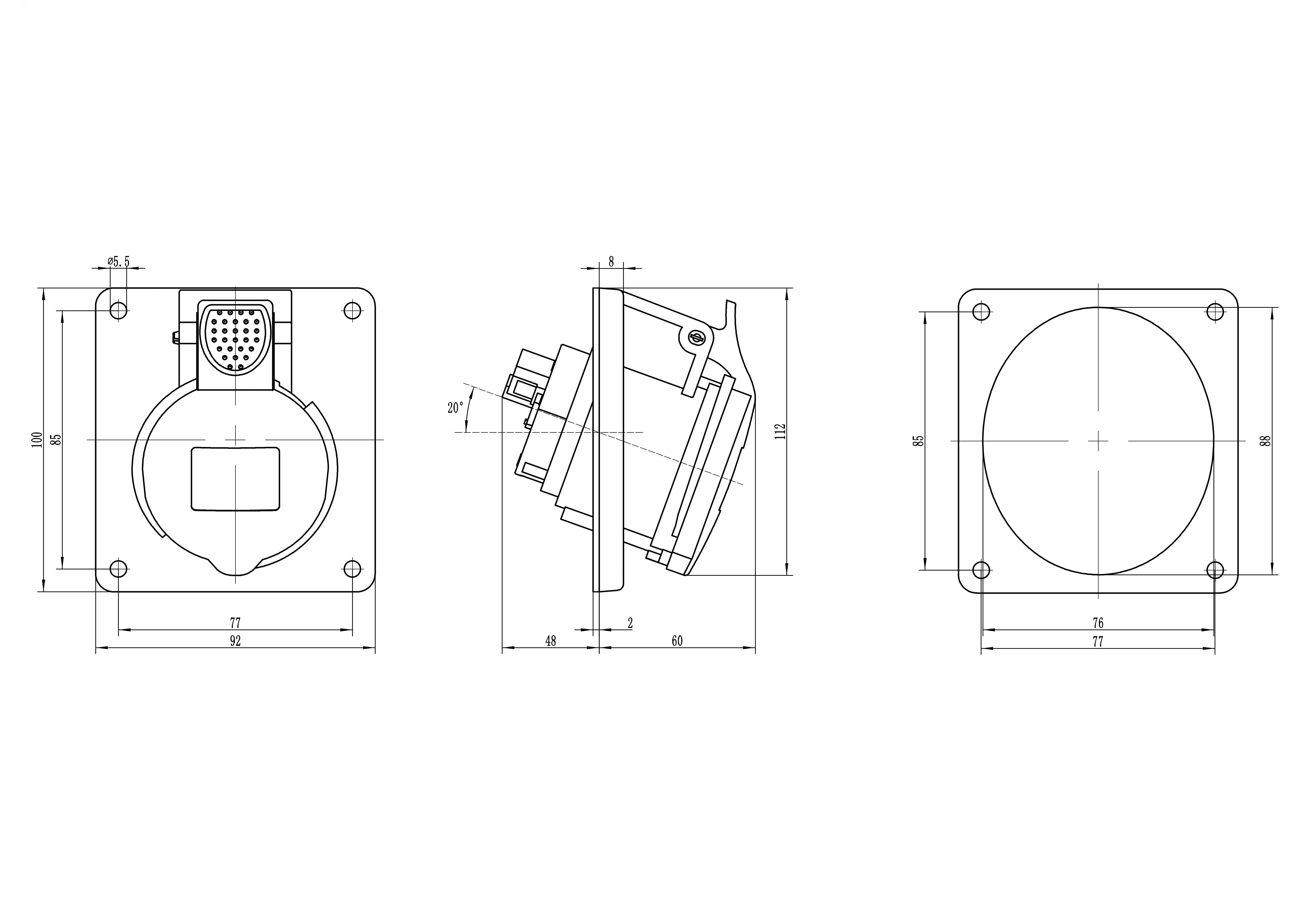 Розетка панельная с наклоном IP44 32А 3P+E+N 400В DIS4133267