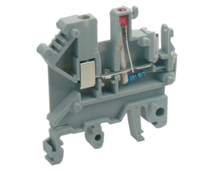 Клемма для внешн. разъема UKJ-2.5V/5.08X24E - Клемма для подключения внешнего разъема, с LED 24V, шаг 5,08 мм, серия E, тип фиксации провода: винтовой, номинальное сечение: 2,5 мм кв., 12A, 250V, ширина: 5,08 мм, цвет: серый, стандарт GB/T14048.1, тип мон
