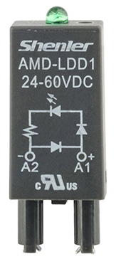 Модуль AMD-LDD1 24-250V DC - Модуль для реле, 24 - 60VDC, зеленый светодиод, диод (+А1/-А2), цвет: черный, для колодок: SRU, SKF14, SKC, SKB, STB, SRC*-E, SRB, GZT, GZM, GZS, GZMB, ES32