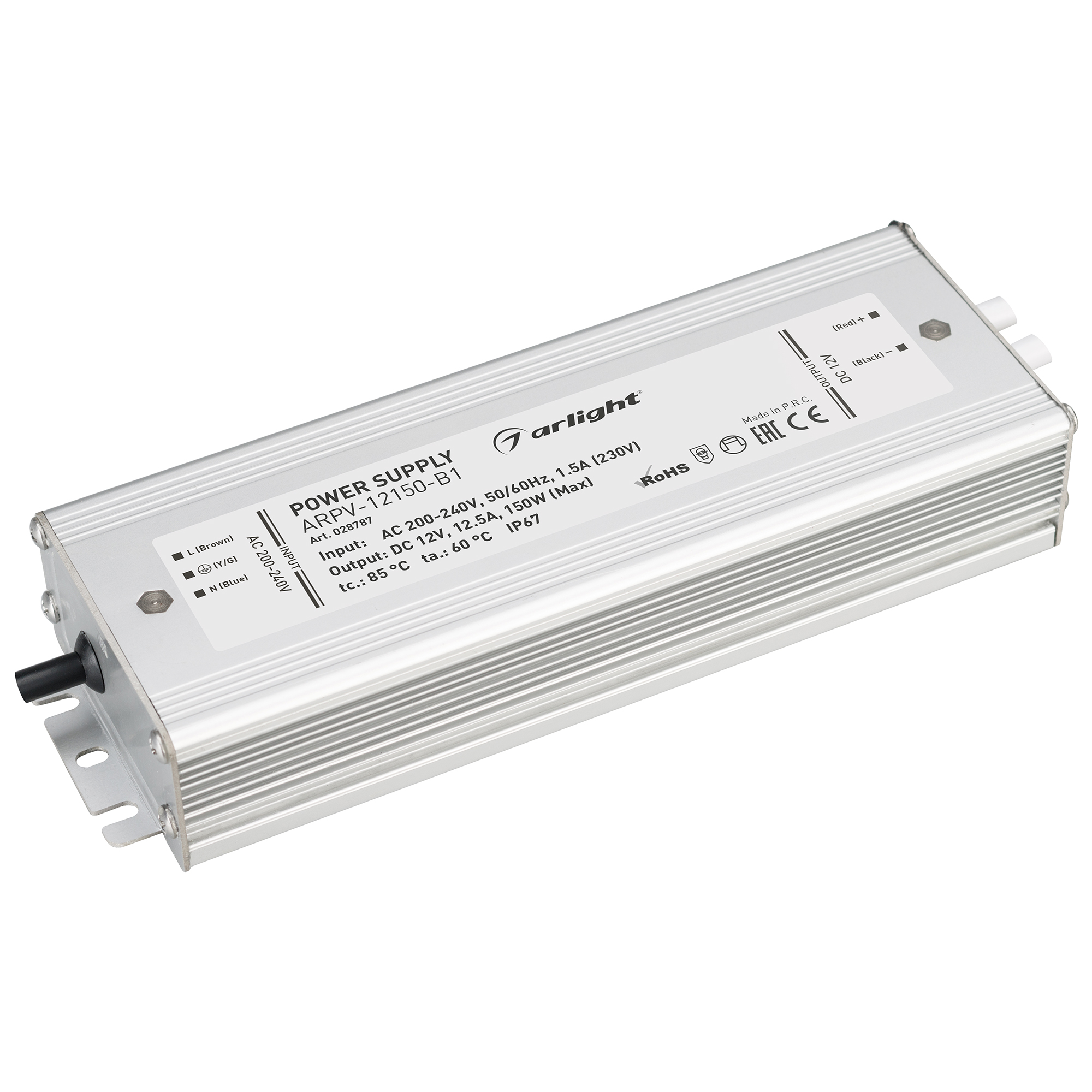 Блок питания ARPV-12150-B1 (12V, 12,5A, 150W) 028787 - Источник напряжения с гальванической развязкой для светодиодных изделий. Входное напряжение 200-240 VAC. Выходные параметры: 12 В, 12,5 А, 150 Вт. Встроенный PFC >0,5. Герметичный алюминиевый корпус I