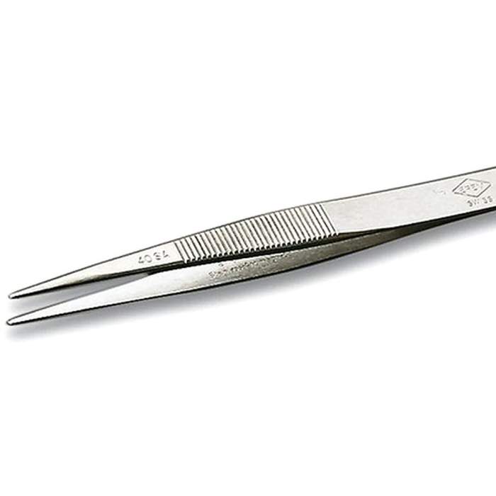 40SA - Специальная нержавеющая сталь, не магнитятся. Пинцет прямой, на зажимах насечки. Для захвата проводов и мелких цилиндрических компонентов диаметром 0.4мм, 110 мм, 15 г