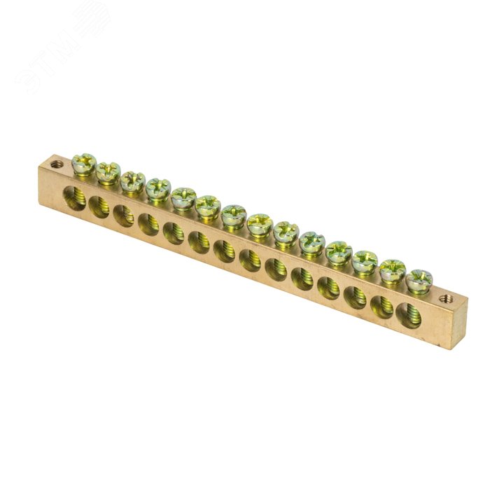 Шина PEN "ноль-земля" 8х12 14 отвер. латунь крепеж по краям PROxima sn0-125-14-k