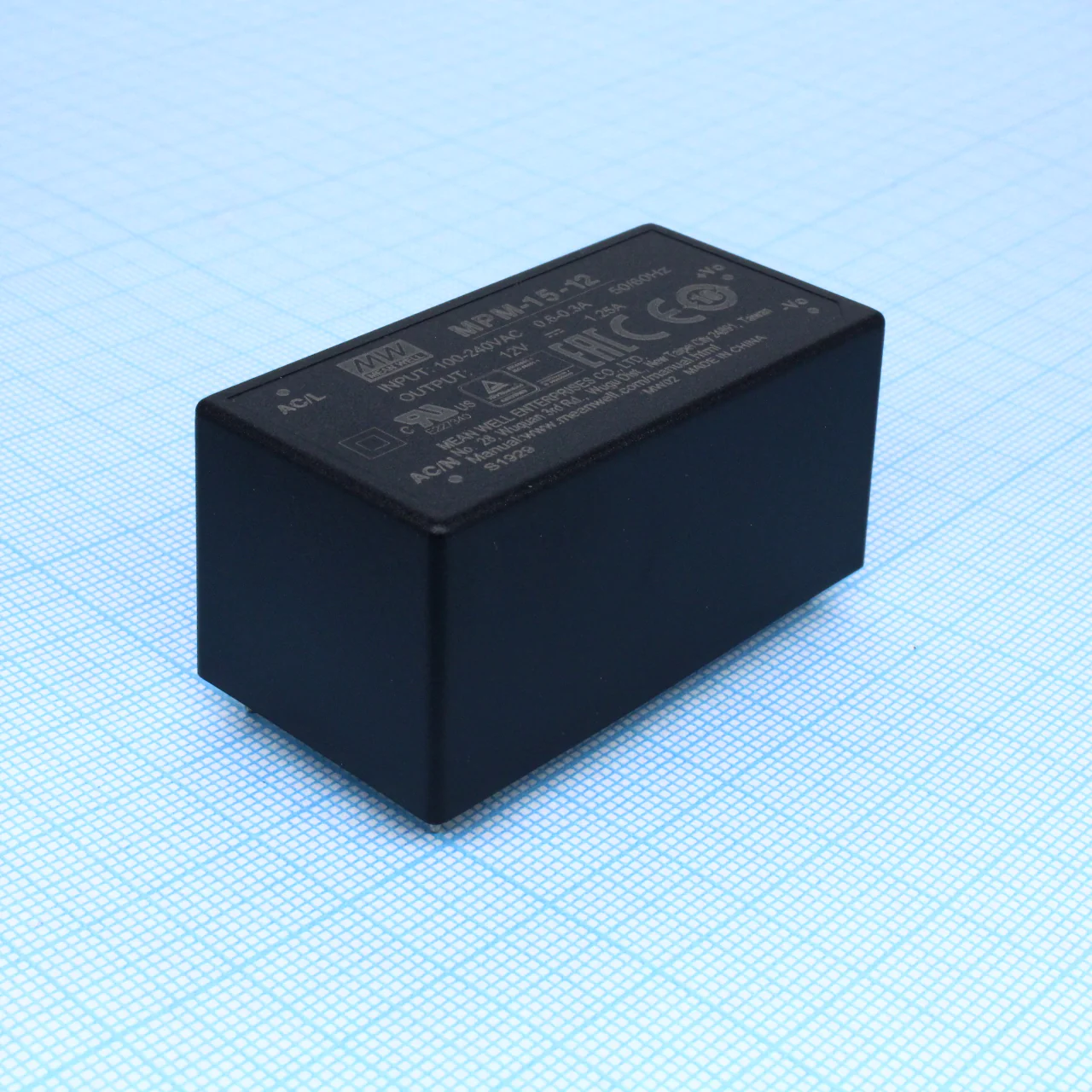 MPM-15-12 - AC-DC med, 15Вт, вход 80...264В AC 47...440 Гц, выход 12В/1.25А, изоляция 4000В AC, на плату, 52.4х27.2х24мм, -40...+85°C