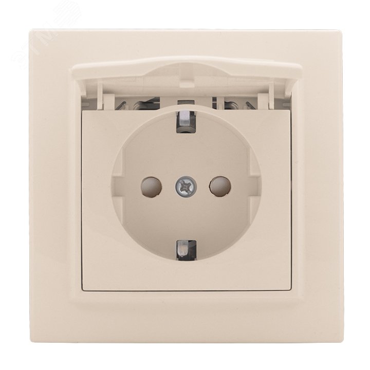 Розетка 1-местная СП с/з Минск с крышкой 16А бежевая с защ. штор. ERR16-029-200