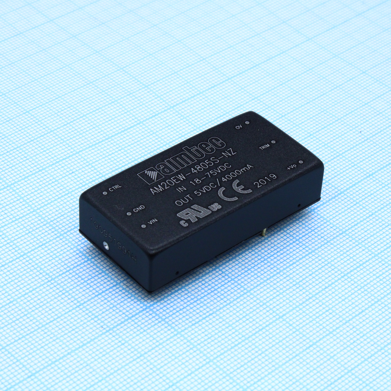 AM20EW-4805S-NZ - DC/DC, 20Вт, вход 18…75В, выход 5В/4А, изоляция 1500В DC, КПД 90%, максимальная емкостная нагрузка не более 10000мкФ, вход On/Off, 2x1", 50.8x25.4x11.8мм, -40…85°C, металл