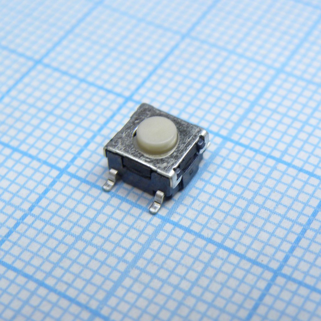B3S1000 - Кнопка тактильная 6х6 h=4.3мм (3.4мм+толкатель 0.9мм) 1.57N(160гр) 0.05A 24В SMD монтаж 5000000циклов лента на катушке
