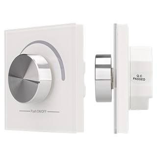 Панель Rotary SR-2836R-RF-IN White (3V, DIM) 020948 - Встраиваемая в стену поворотная белая панель для с/д одноцветных лент. Цвет белый. Управление по радиоканалу. Питание - 3V батарея CR2032. Работает вместе с контроллером SR-1009x. Размер 86х86х45 мм. А