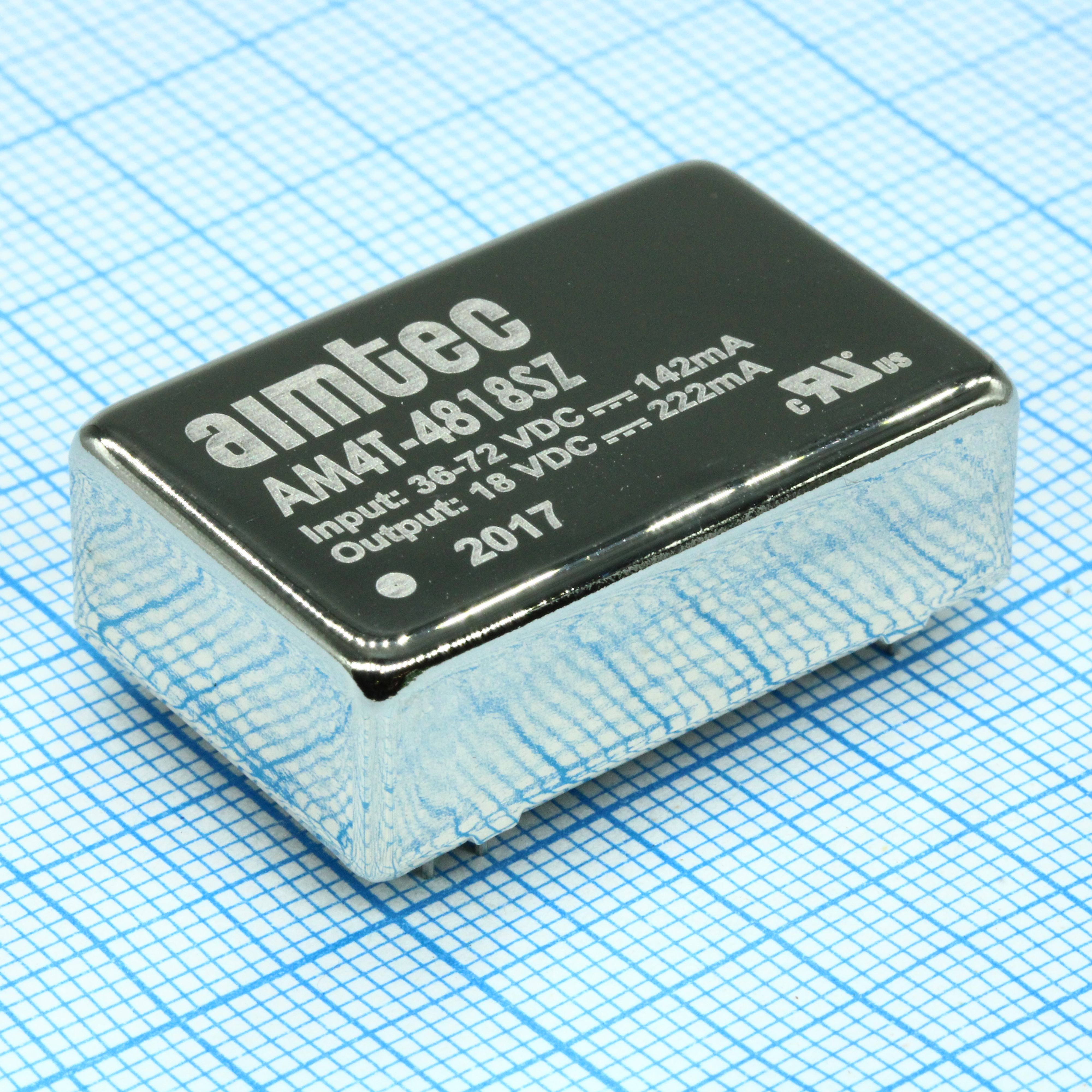 AM4T-4818SZ - DC/DC, 4Вт, вход 36…72В, выход 18В/0.222А, изоляция 1500В DC, КПД 82%, максимальная емкостная нагрузка не более 47мкФ, DIP24, 31.75x20.32x10.16мм, -40…85°C, металл