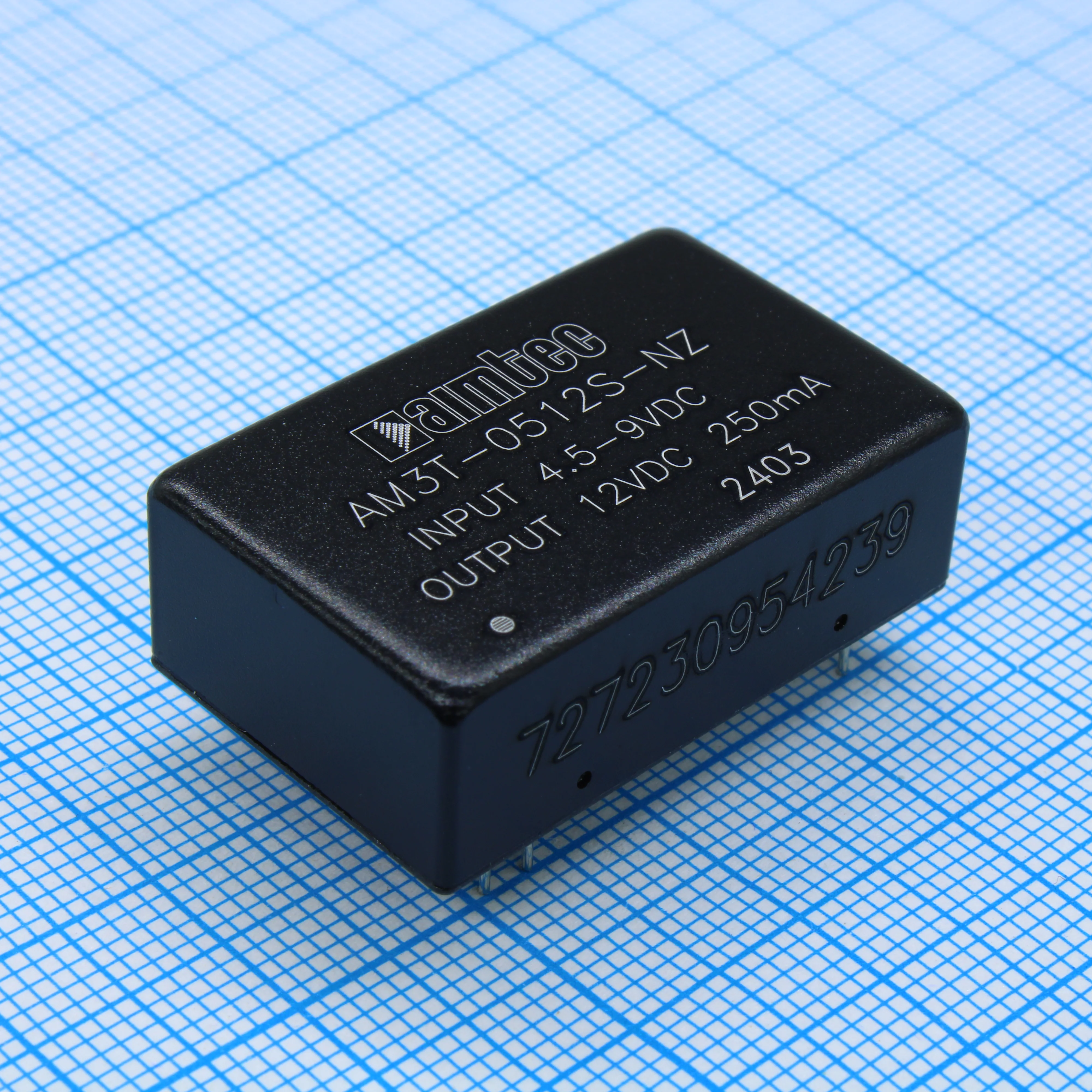 AM3T-0512S-NZ - Преобразователь DC/DC на печатную плату 3Вт вход 4.5…9В выход 12В/0.25А, изоляция 1500В DC КПД 77% -40…85°C