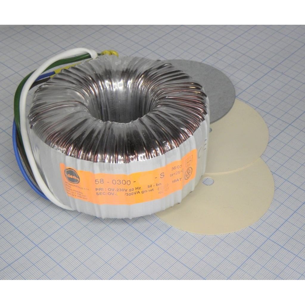 58-0300-012-S - Тороидальный трансформатор 300ВА 230В 12В 25,000A (117x61мм)