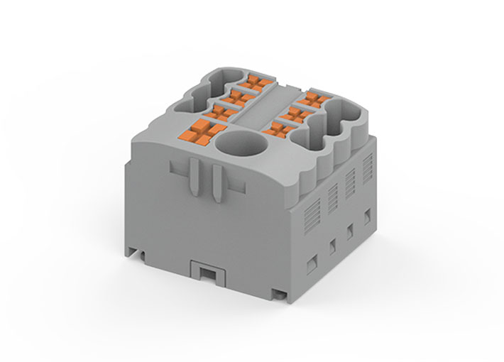 Распределительный блок TPA6/2.5-7-GY - Блок распределения потенциала, 7 точек подключения, тип фиксации провода: push-in, номинальное сечение: 2,5/6 мм кв., 41A, 450V, цвет: серый