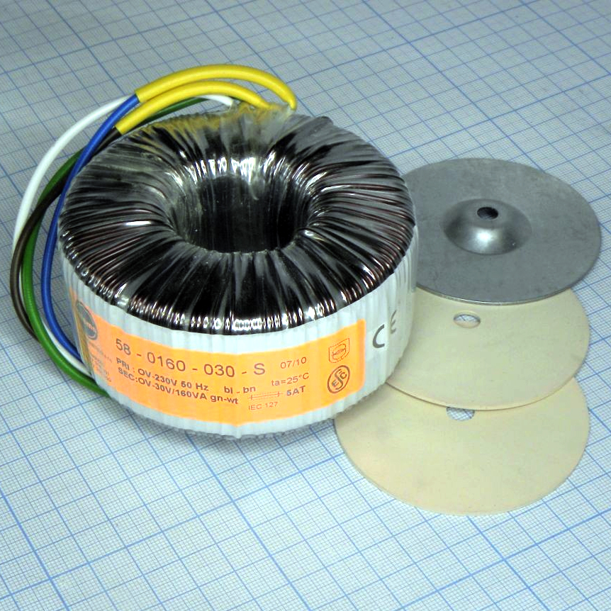 58-0160-030-S - Тороидальный трансформатор 160ВА 230В 30В 5,333A (99x51мм)