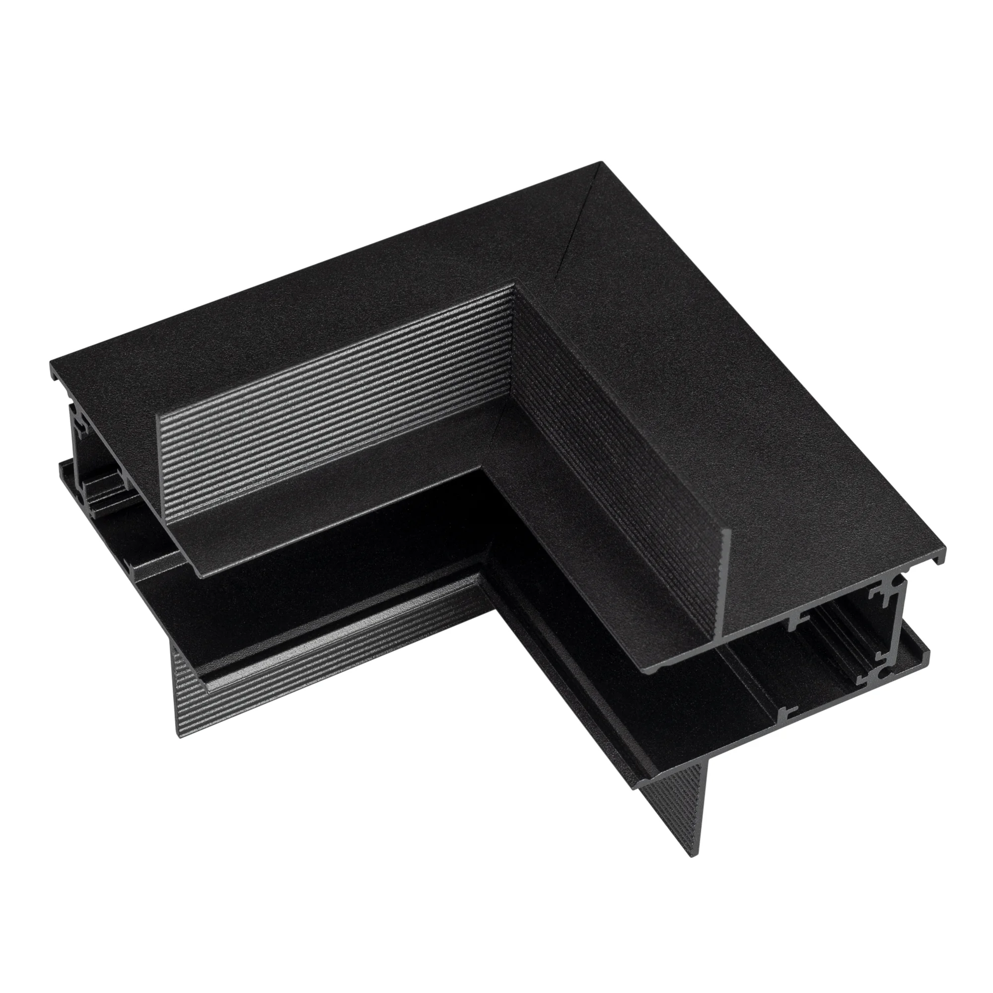 Коннектор угловой MAG-CON-2652-FDW-L90-INT (BK, внутренний) 034718 - Угловой коннектор для встраиваемого трека MAG-ORIENT. DC48V. Материал алюминий, цвет черный. Размеры 100x100x26x52мм. Аксессуары для соединения с треком приобретаются отдельно.