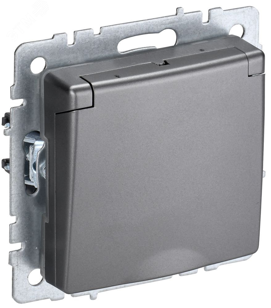 Розетка BRITE РСбш10-3-44-БрС 16А IP44 с заземл. защ. шторки с крышкой сталь BR-R16-16-44-K46