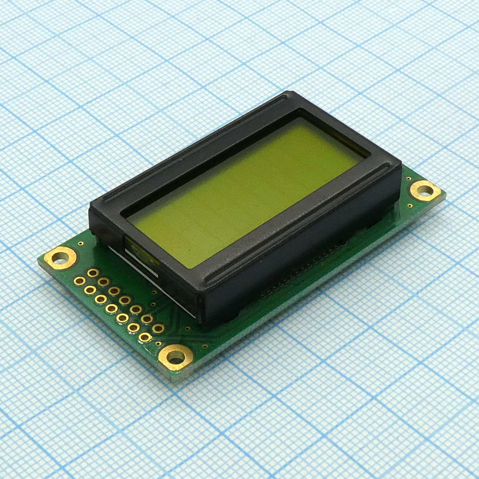 WH0802A-YYK-CT# - ЖКИ знакосинтезирующий 8 x 2, STN Желто-зеленый Позитивный/прозрачно-отражающий светодиодная подсветка желто-зеленая размер 58x32 мм, видимая область 38х16 мм, питание 5В, -20...70°C, контактные площадки 2 ряда слева 14 выводов