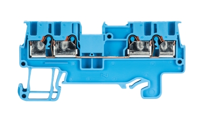 Клемма WTP 1,5 D2/2 BL - Проходная клемма, 4 точки подключения, тип фиксации провода: push-in, номинальное сечение: 1,5 мм кв., 17,5A, 500V, ширина: 3,5 мм, цвет: синий, тип монтажа: DIN 35