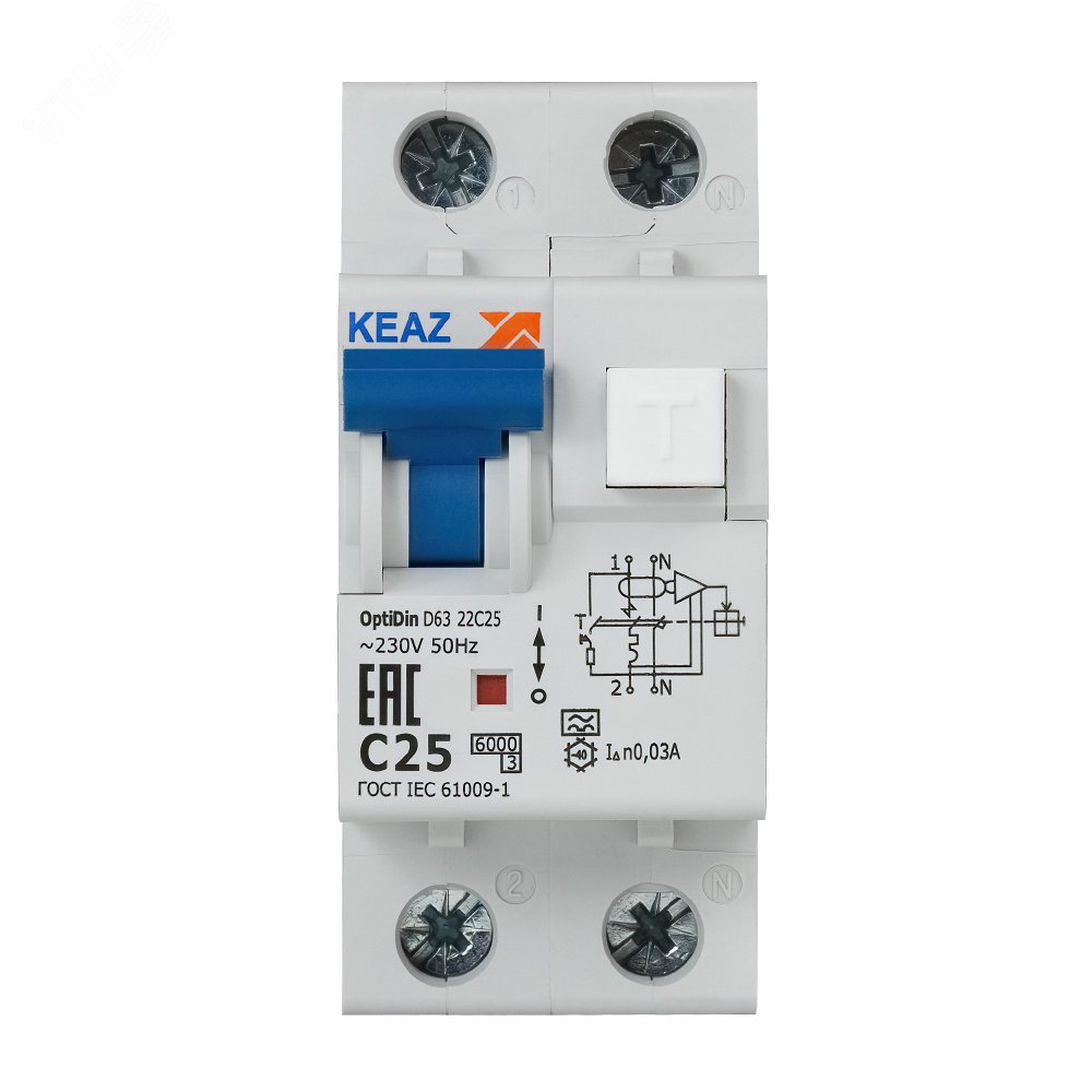 Выключатель автоматический дифференциального тока 2п (1P+N) C 25А 30мА тип A 6кА OptiDin D63 УХЛ4 2мод. 103509