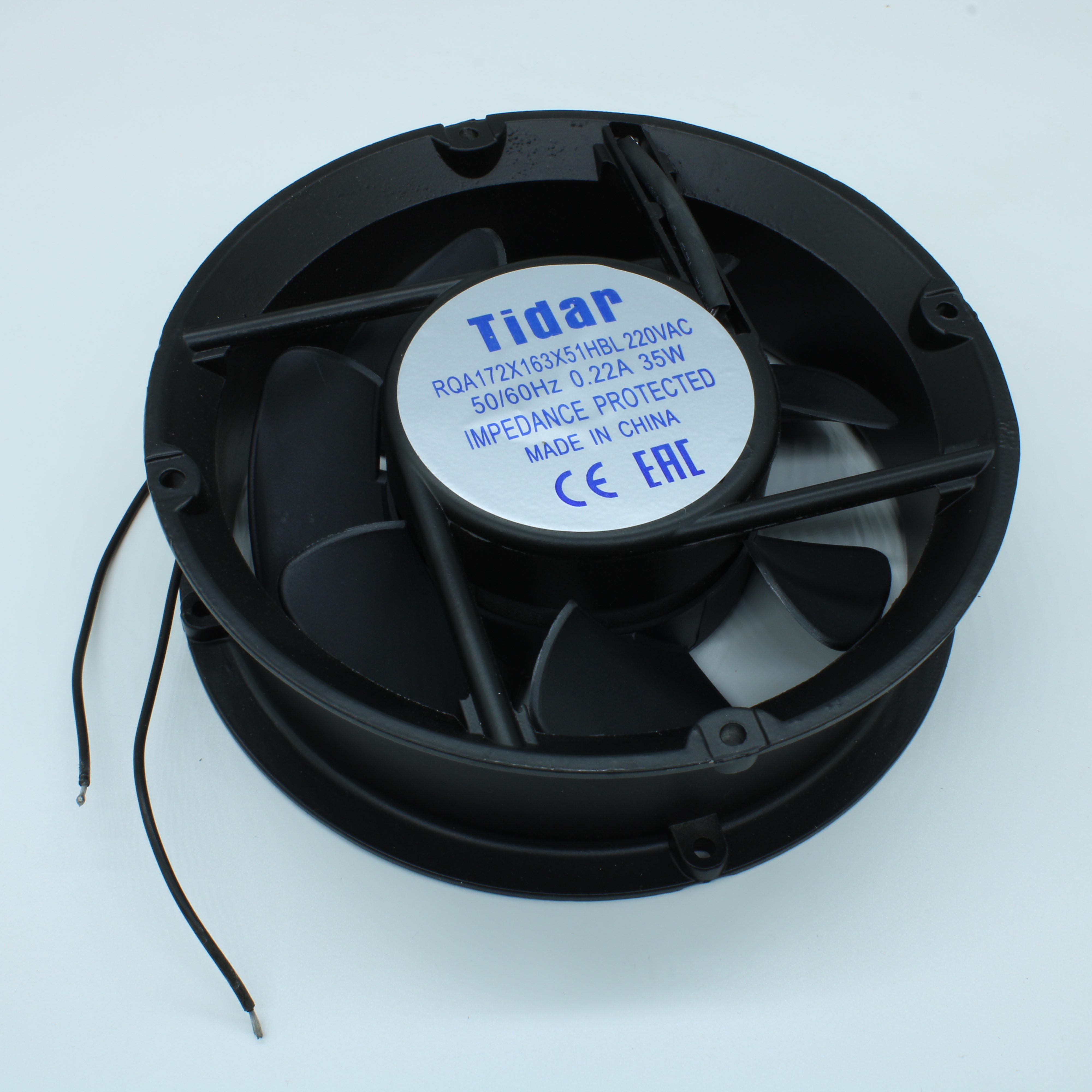 RQA 172X163X51HBL 220VAC - Вентилятор 220В AC, 2200об/мин., 172х172х51мм, 255 м3/час, 25 дБ, подшипник качения, тип вывода - провод