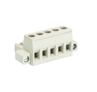 Розетка Wiecon 8213 B / 5 F - Розеточный разъем, угловой, на кабель, с монтажными фланцами, шаг 5,08 мм, 5 полюсов, номинальное сечение: 2,5 мм кв., винтовая фиксация провода, 400V, 12А, с маркировкой, цвет: серый, серия 8213 F