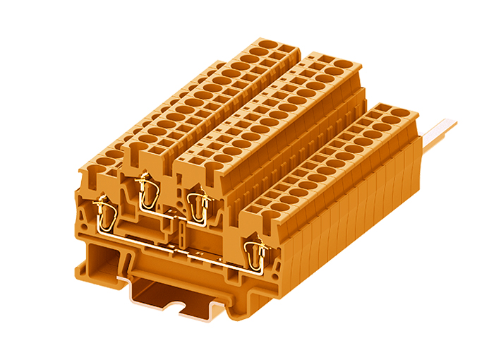 Этажная клемма TCD2.5-2-OG - Этажная клемма, тип фиксации провода: пружинный, номинальное сечение: 2,5 мм кв., 22A, 500V, ширина: 5,2 мм, цвет: оранжевый, тип монтажа: DIN