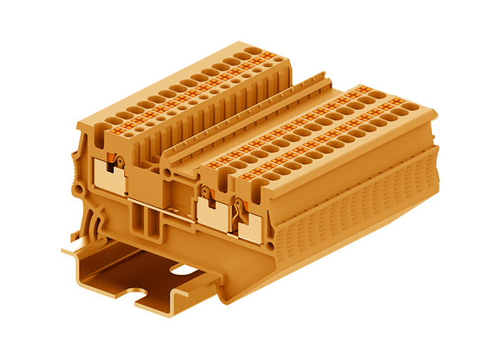 Проходная клемма TP1.5-3-OG - Проходная клемма, 3 точки подключения, тип фиксации провода: push-in, номинальное сечение: 1,5 мм кв., 17,5A, 500V, ширина: 3,5 мм, цвет: оранжевый, тип монтажа: DIN 35