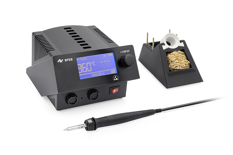 0IC2205VC - Двухканальная антистатическая микропроцессорная паяльная станция i-CON 2V MK2 с паяльником i-TOOL MK2, 150Вт, с регулировкой температуры 150°С-450°С, паяльник i-TOOL MK2 (0105CDJ) с наконечником 0142CDLF16, термопинцет CHIP TOOL VARIO 0460MDJ