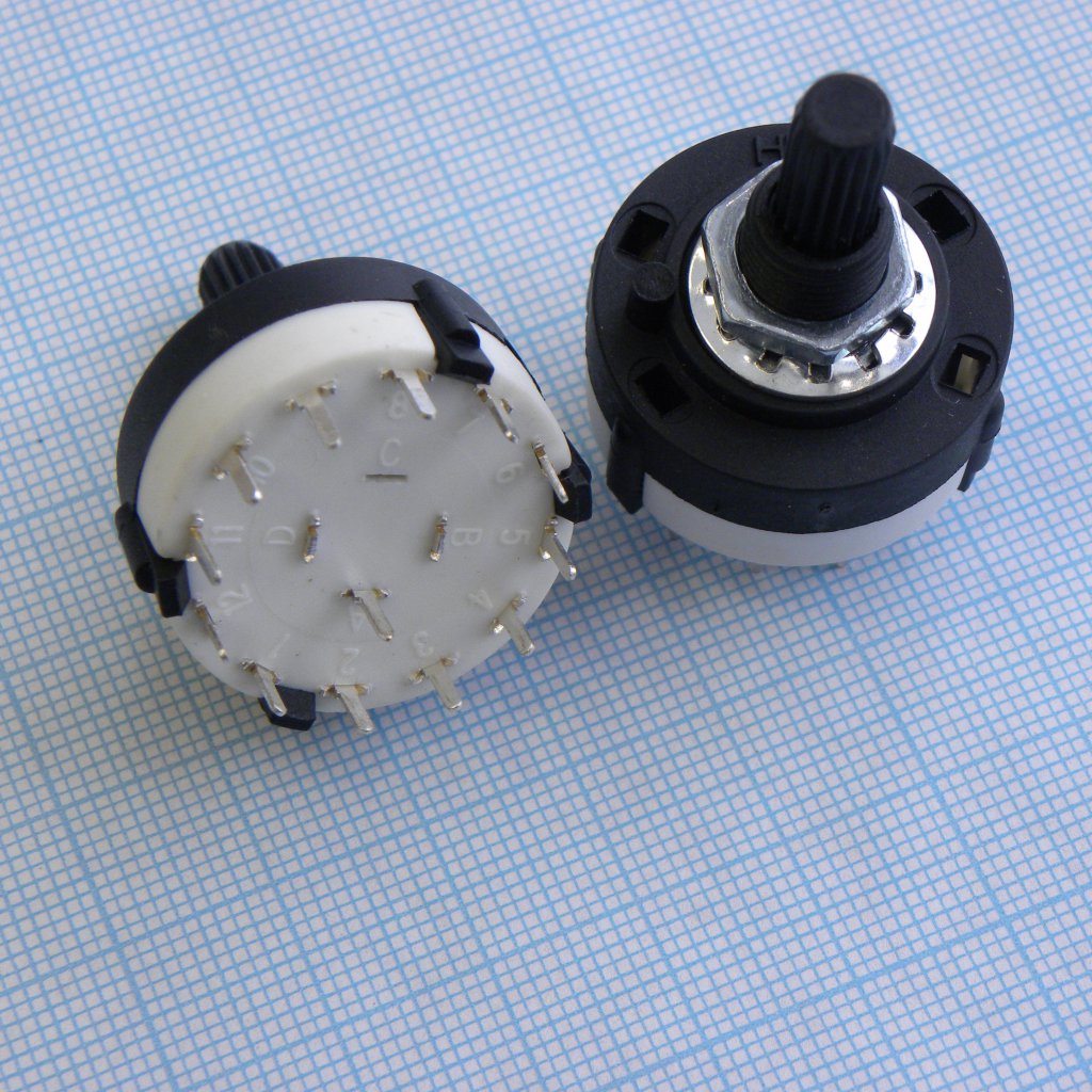 DS SR25 2-12 - Переключатель поворотный 2-12(1группа*12) положений ручки (регулируется шайбой), вал 6мм с насечкой