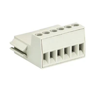 Клемма Wiecon DSTLF85/ 6 OB - Клемма для торцевого подключения к печатной плате, с направляющими пазами для печатных плат, подвод кабеля сбоку, 6 полюсов, шаг: 3,5 мм, винтовая фиксация провода, без маркировки, 125V, 6A цвет: серый, серия DST 85