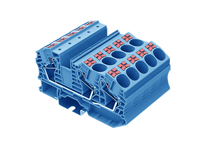 Проходная клемма TP16-3-BU - Проходная клемма, 3 точки подключения, тип фиксации провода: push-in, номинальное сечение: 16 мм кв., 76A, 1000V, ширина: 12,2 мм, цвет: синий, тип монтажа: DIN 35