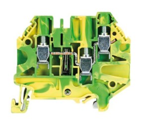 Клемма WT 4 D1/2 PE - Этажная заземляющая клемма, тип фиксации провода: винтовой, номинальное сечение: 4 мм кв., 500V, ширина: 6 мм, цвет: желто-зеленый, тип монтажа: DIN 35