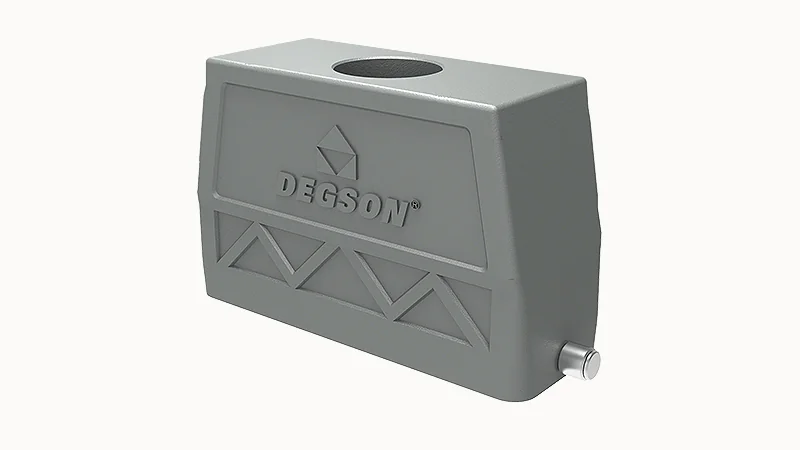 Крышка разъема D24B-TEH-2g-PG21 - Крышка разъема на кабель, типоразмер 24B, высокое исполнение, без уплотнителя, 1 отверстие с резьбой для кабельных вводов PG21, с верхним расположением, без защелки (упоры под одну защелку), материал корпуса: алюминиевый 