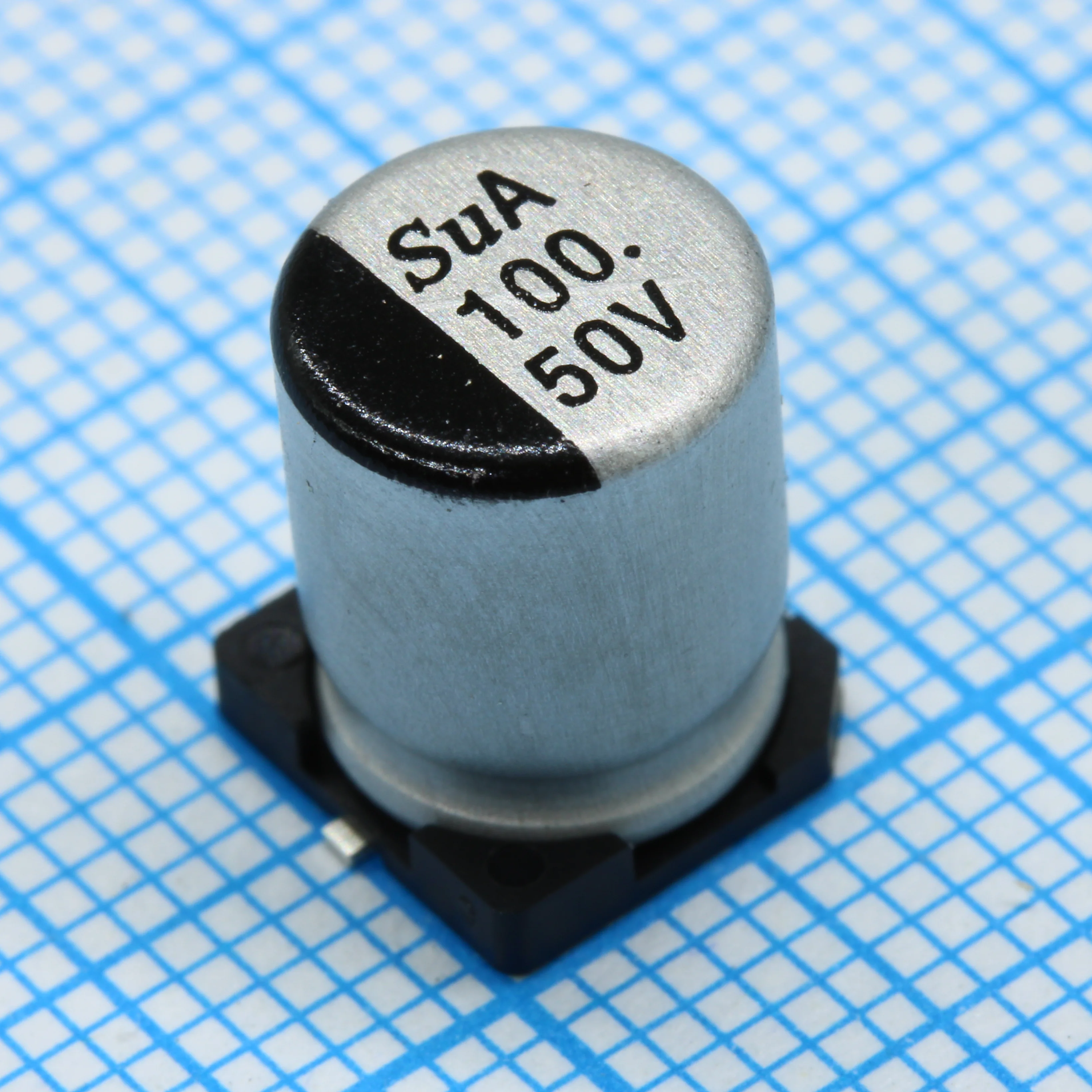 TS13CA1H101MJT000R - SMD Конденсатор алюминиевый электролитический 50В, 100мкФ ±20%, размер 8 X 10.5мм, 0.34 Ом, 360мА, 5000ч, 105С