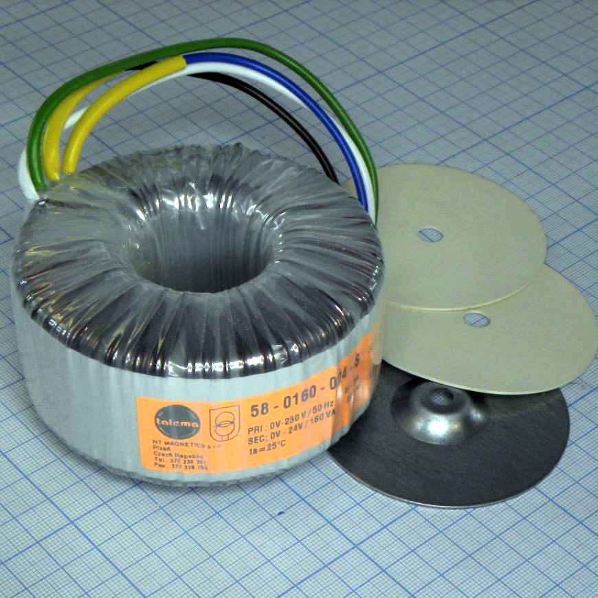 58-0160-024-S - Тороидальный трансформатор 160ВА 230В 24В 6,667A (99x51мм)