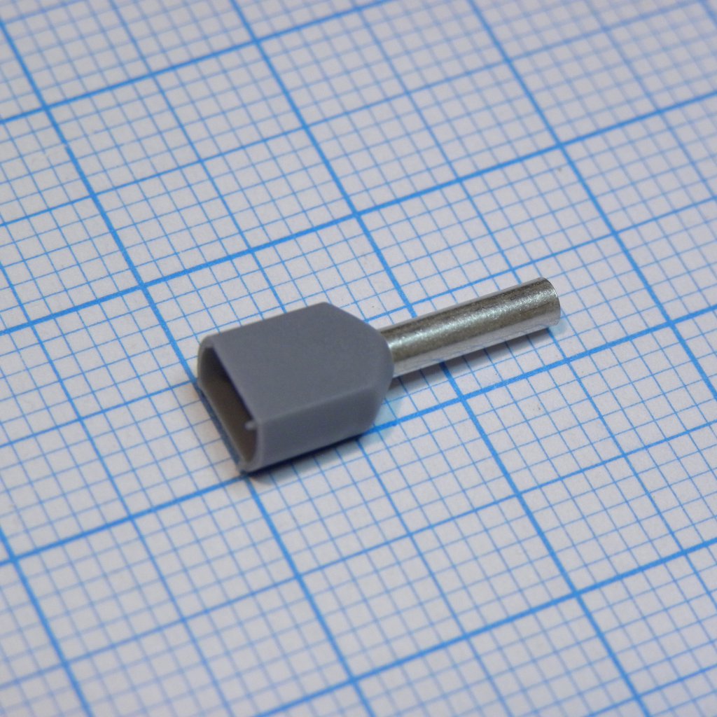 966144-2 - Наконечник на провод, DIN наконечник, Двойной Провод, 18 AWG, 0.75 мм2, 8 мм, Серый, Серия Buchanan