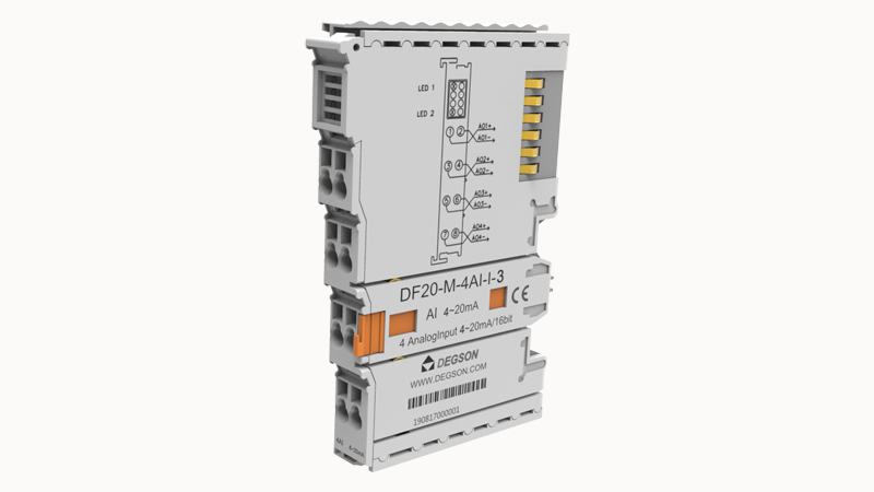 Модуль ввода аналог. DF20-M-4AI-I-3 - Модуль ввода, аналоговый, 4 канала, разрешение 16 бит, 4 - 20мA, тип монтажа: DIN35